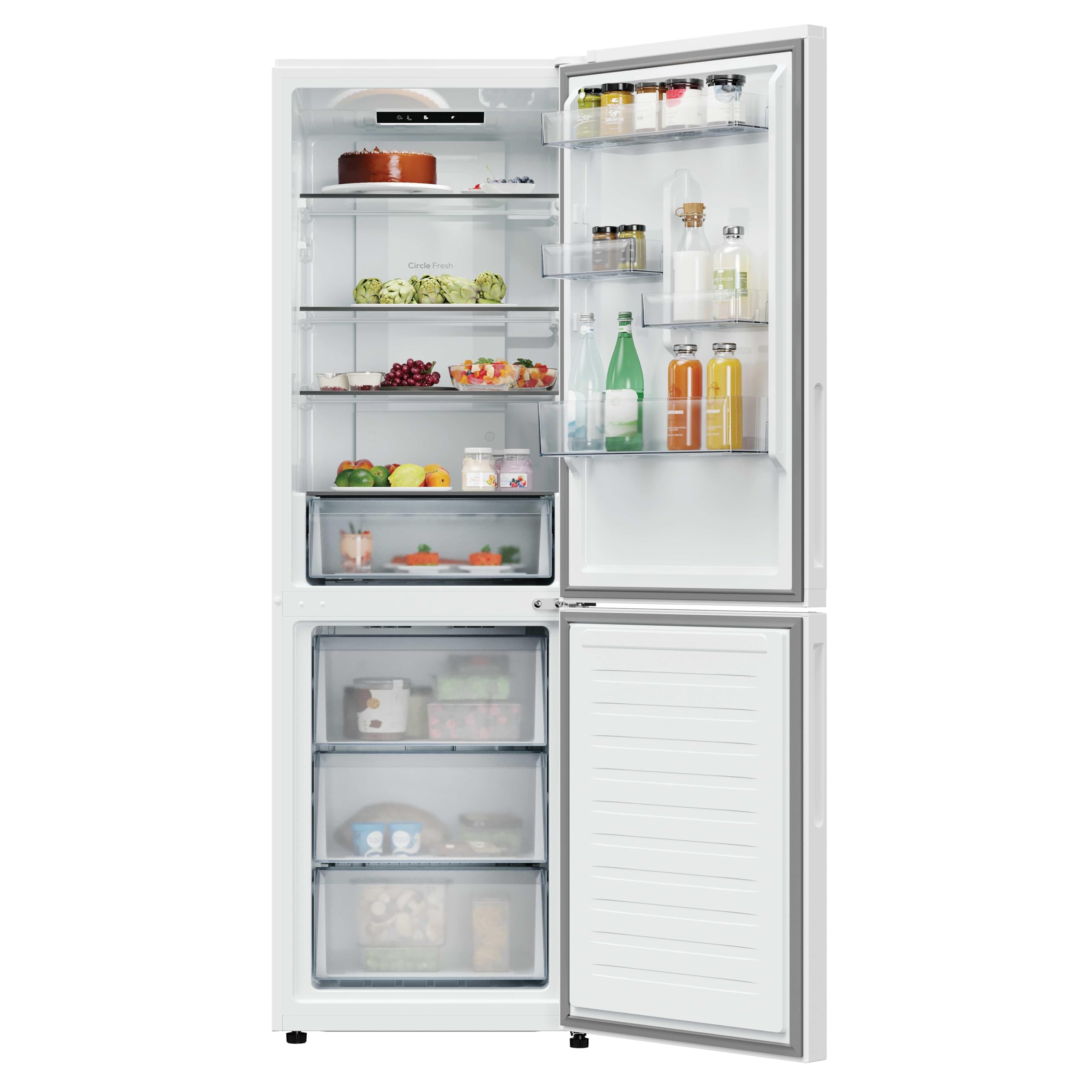 Candy Fresco 300 CNCQ2T618CW, Frigorífico Combi, Capacidad 355L, Total No Frost Circle+, Cajón Verdulero, Control Electrónico de temperatura, 60x185cm, Iluminación LED, Puerta Reversible, 38DB, Blanco