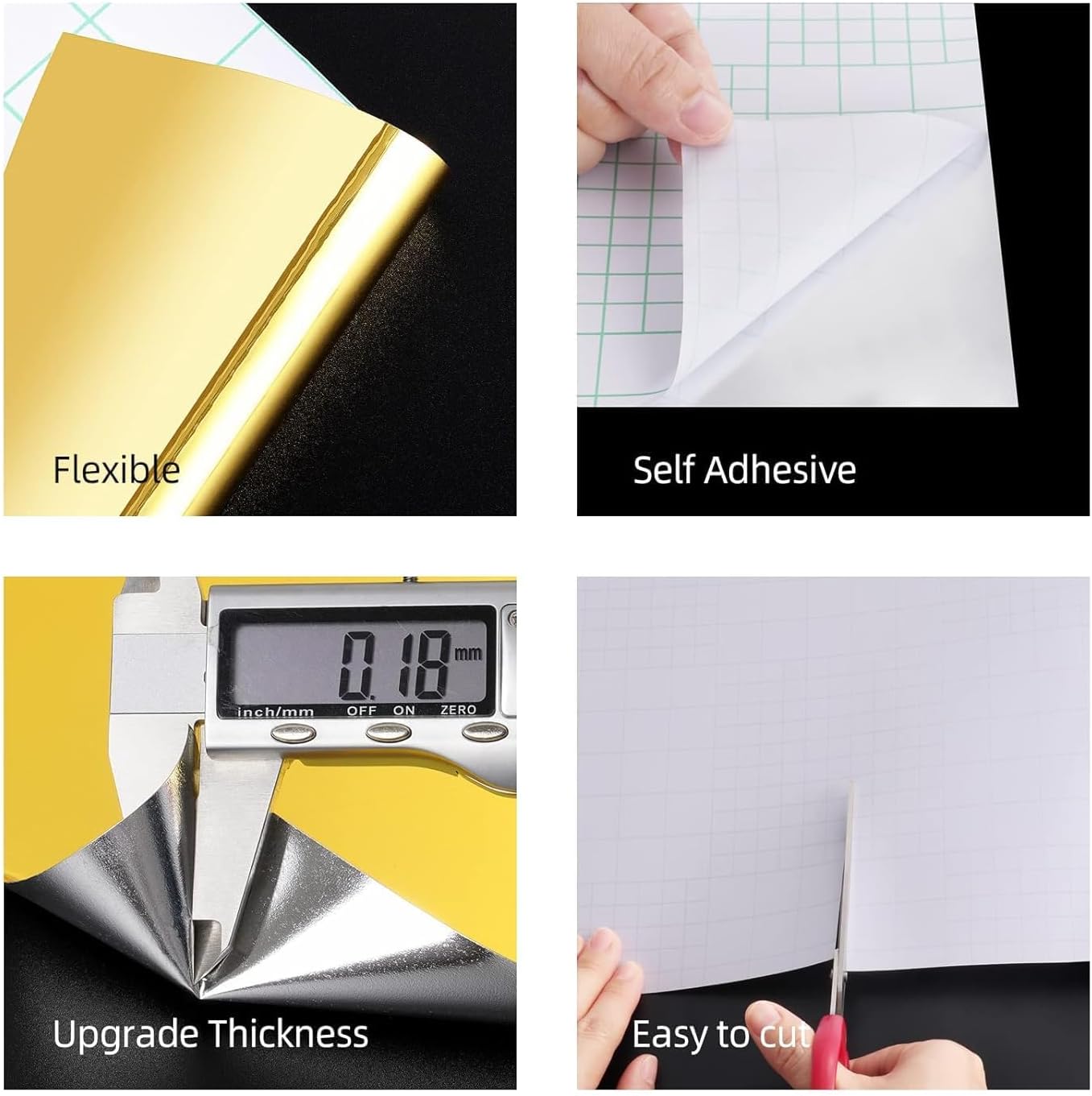 FunStick 12"x276" Flexible Gold Permanent Vinyl Mirror Stickers for Wall Non-Glass Self-Adhesive Sheets Peel and Stick Wall Paper for Cabinets Crafts Home Decor