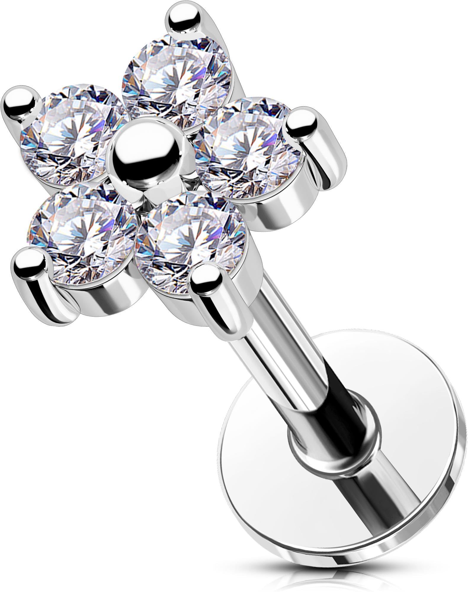 OUFER 16G Floral Cartilage Piercing Jewelry Set, Stainless Steel & Gold Floral Flat Back Helix Earrings with 5MM-8MM CZ Studs, Internally Threaded