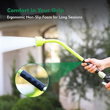 RESTMO Heavy Duty Metal Watering Wand 24 Inches, Water Wand for Garden Hose | Lockable Front Trigger, Gentle Soft Full Shower, Ideal for Hanging Baskets, Shrubs, Plants, Flowers, Garden and Lawn, Green