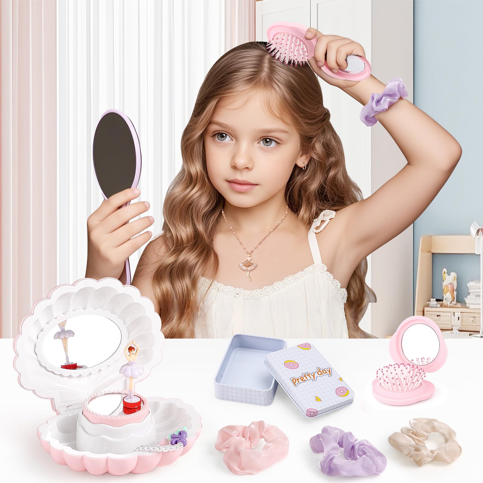 Toyssa Sac de Sport pour Fille 5-12 Ans Boîte à Musique Carnet Secret Bouteille d'Eau Collier Porte-Clés