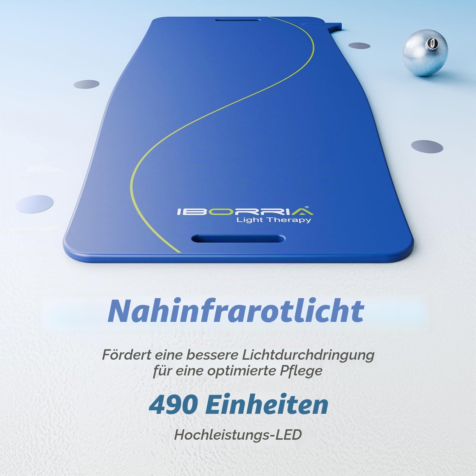 AuraCure LED Rotlichttherapie Panel für Gesicht & Körper – 490 Hochleistungs-LEDs, 5 Wellenlängen, 3 Intensitäten, 3 Timer 15/20/30 Min, 48W (Blau)