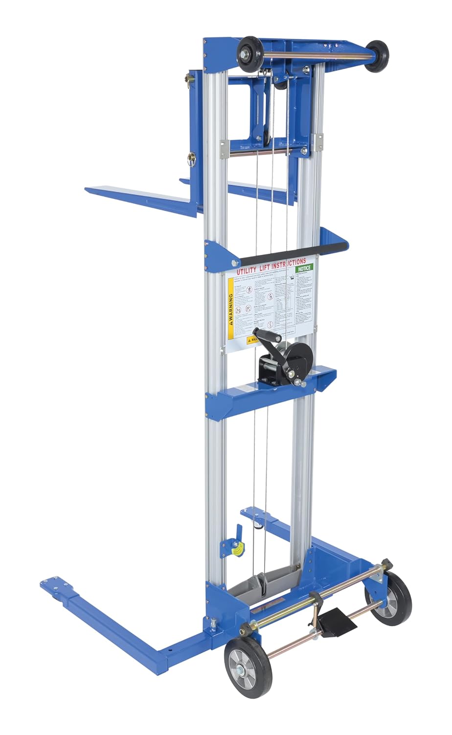 Vestil A-LIFT-S-EHP Aluminum/Steel Adjustable Straddle Manual Hand Winch Lift Trucks 350 Lb. Capacity Silver/Blue