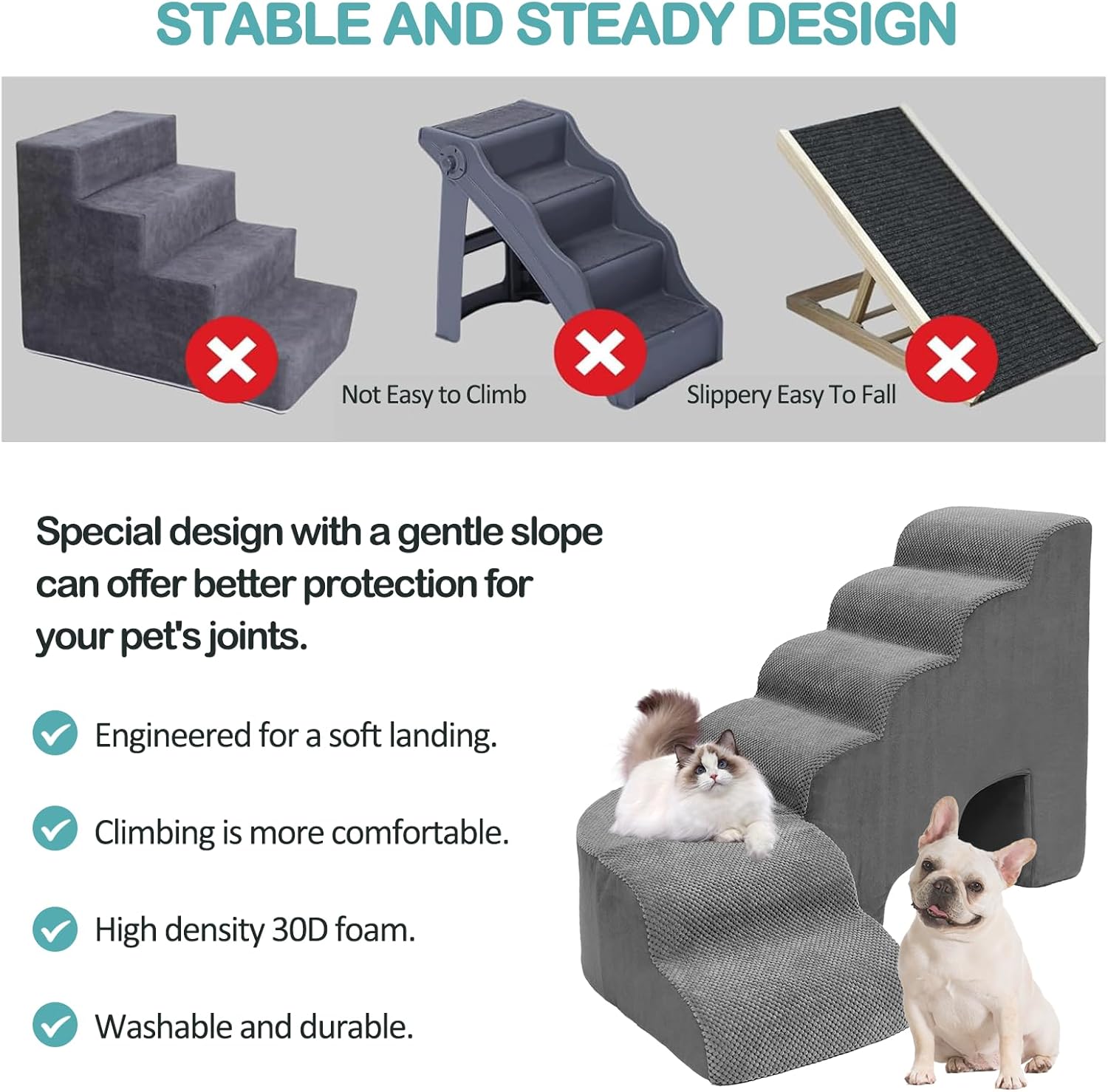 Dogs Stairs for Small Dog, 27.5 inches Dog Stair for Beds, 6 Tiers Steps for Dogs to Get on Beds, Foam Pet Ramps for Small Medium Large Animals