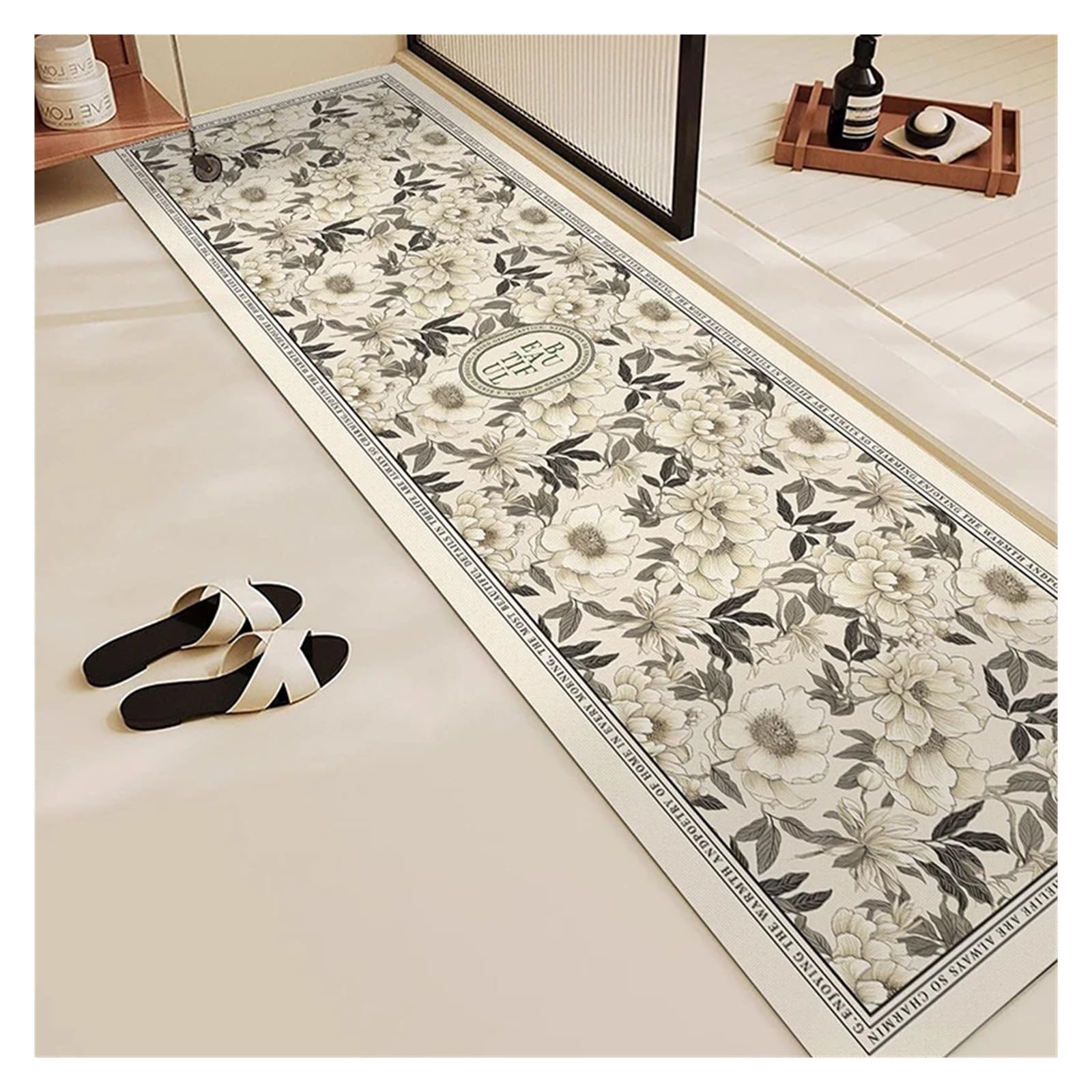 Tapis de toilettes lavable rose à fleurs pour protéger et égayer les sols glissants