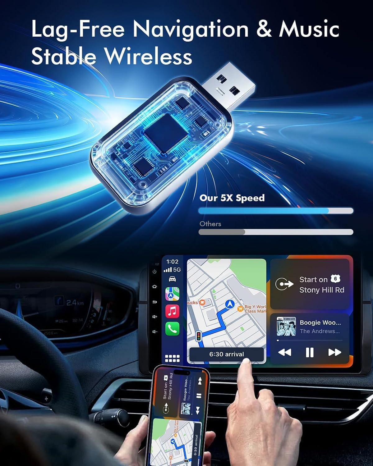 Wireless CarPlay Adapter for iPhone, Convert Wired to Wireless, Plug & Play, Mini USB Adapter, Auto-Connect Fast, Compatible with iPhone 6+ (iOS 10+) & 2016+ Cars