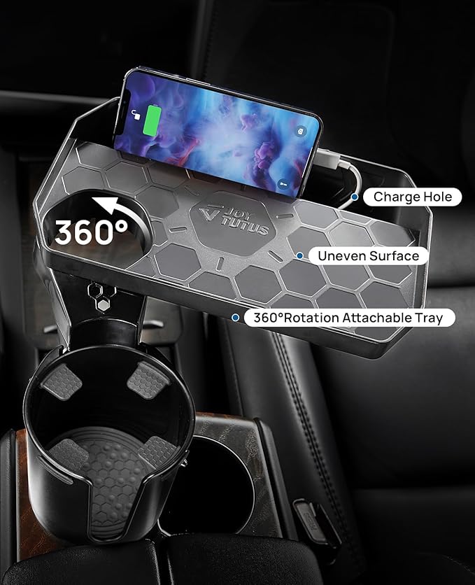 JoyTutus Expandible de Portavasos para Coche con Bandeja Giratoria 360° miniatura 3