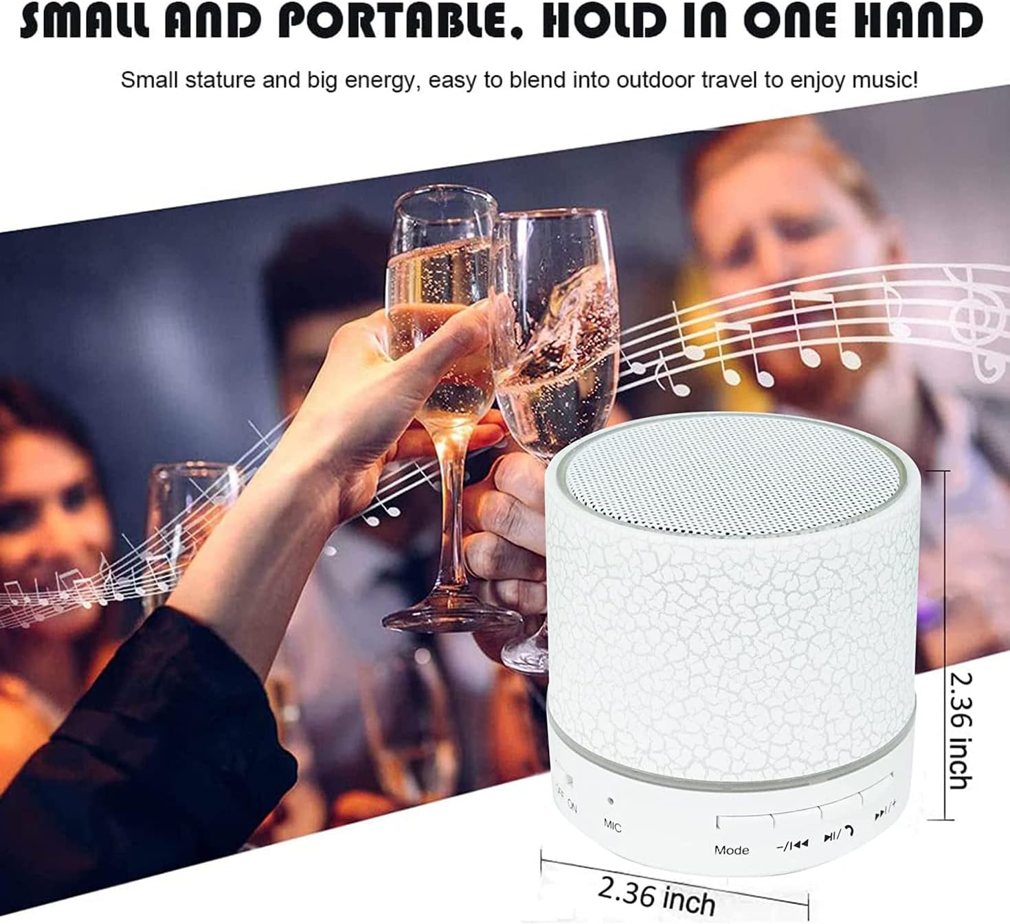 Bluetooth Speaker, Portable Wireless Speakers with Led Lights, IPX7 Waterproof Shower Speakers, 360 HD Surround Sound, Built-in-Mic, TF Card, Mini Outdoor Speaker Radio for Party, Travel, Beach, Home