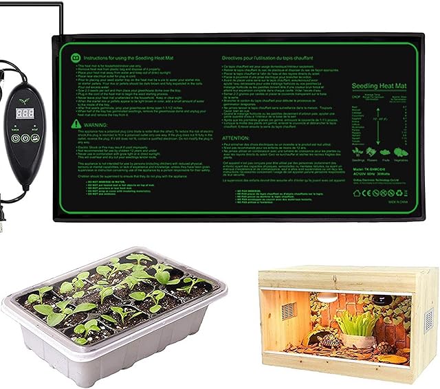 Seedling Heat Mat with Thermostat Controller, Heated Propagator Waterproof Seedling Heating Pad for Winter Germination, Warm Hydroponic Heating Mat for Indoor Plant Terrarium Reptile 20''x 10''