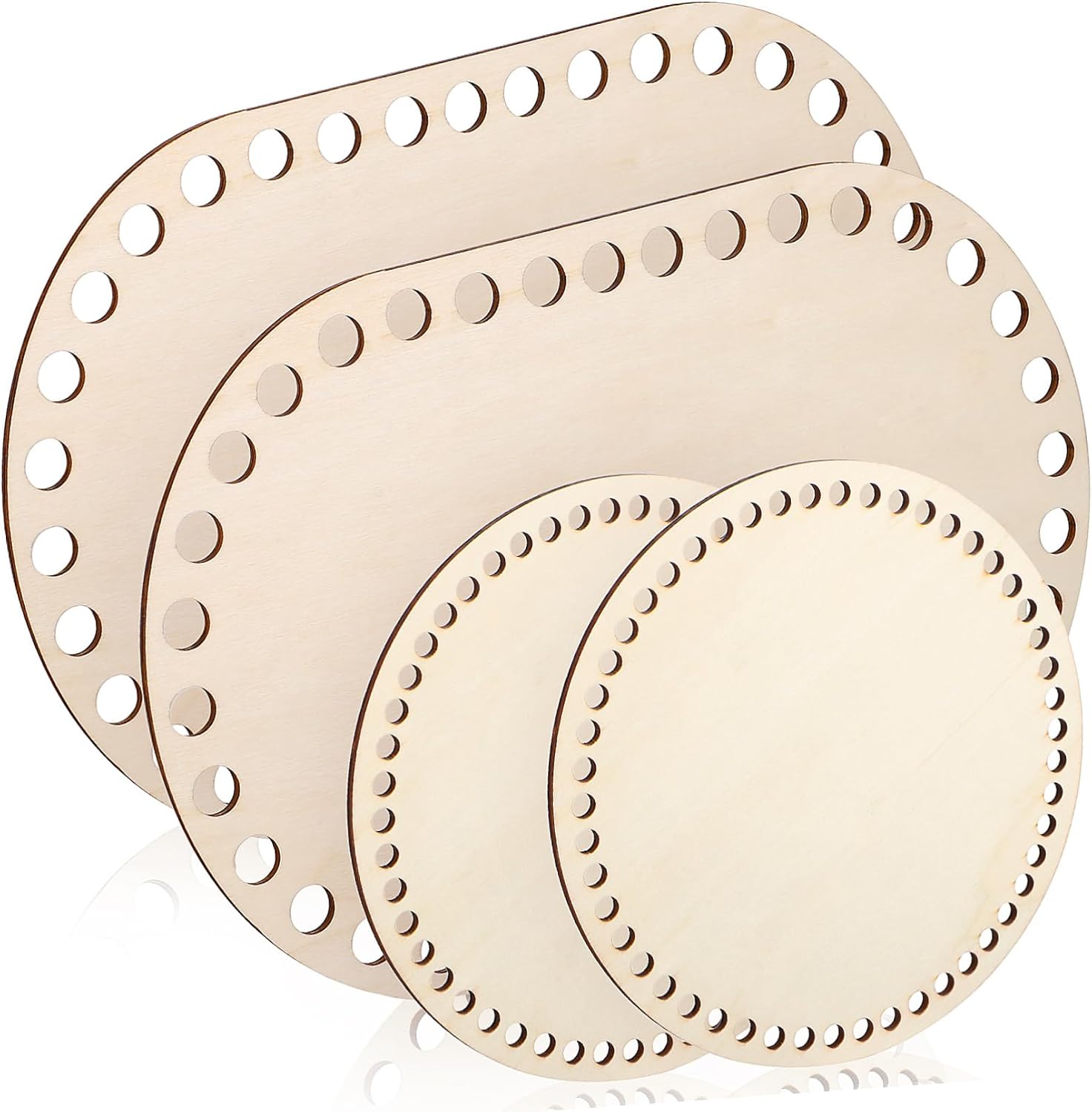 4pcs Wooden Basket Bottoms for Crochet Natural Oval Round Shape Wooden Bases for Crafting and Weaving Oval Round Basket Floors