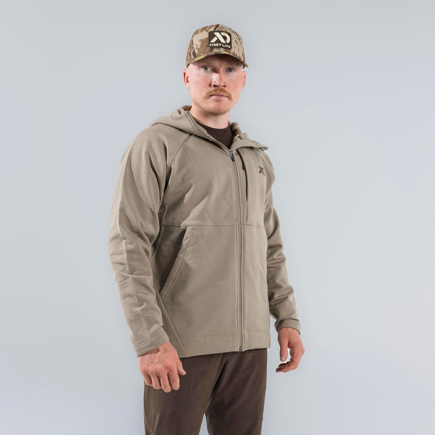 First Lite Men's Rugged Wool Zip Hoody - Durable Merino Wool Camo Hunting Jacket