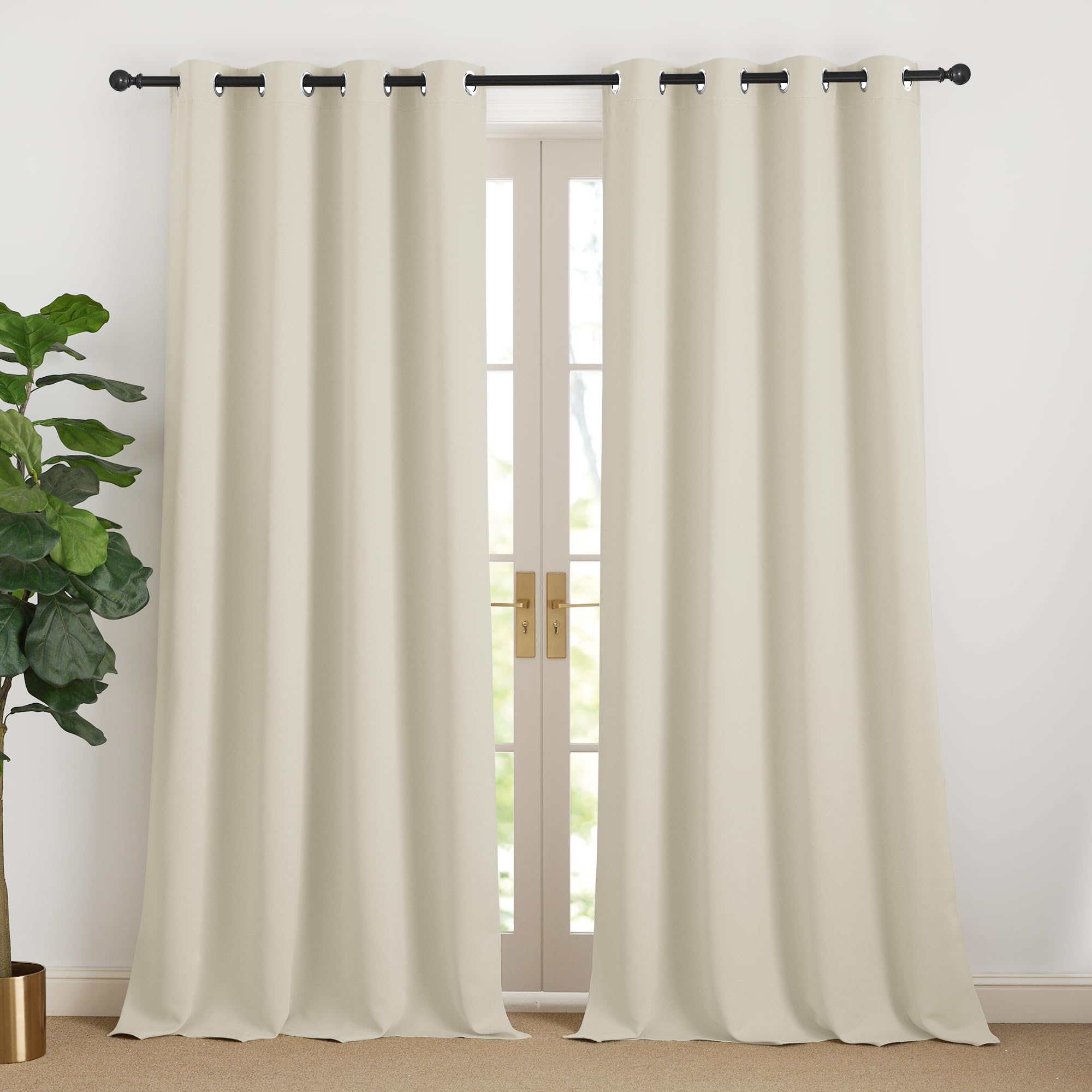 NICETOWN Thermal Cold Protection Curtains 240 cm Long Beige Curtain Opaque Curtain Blackout Curtain Eyelet Curtains Living Room Modern Over Curtains Eyelet Curtain Set of 2 Light Beige H 240 x W 140