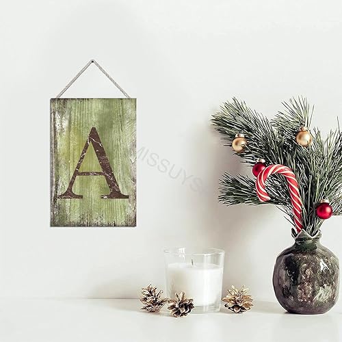 Vista 245 de Letrero colgante de madera con letra J, letrero de madera para decoración del hogar, 26 letras del alfabeto de metal, placa de madera, decoración