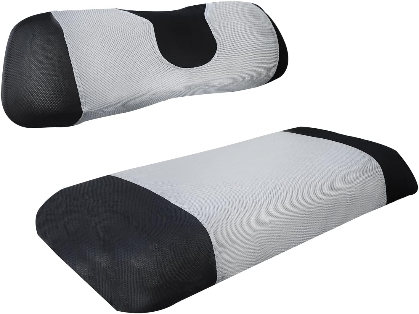 Golf Cart Seat Cover Set for Club Car DS, EZGO TXT, Small Breathable Bench Seat Covers, Washable Polyester Mesh Cloth without Logo Grey&Black