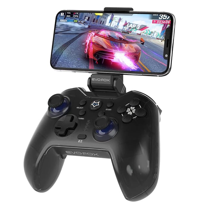 Amkette EvoFox Go Smartphone Bluetooth Gamepad for iPhones, iPads, and Android with The Dojo App, Detachable Mobile Clamp, Turbo and Macro Buttons, and More (Grey)