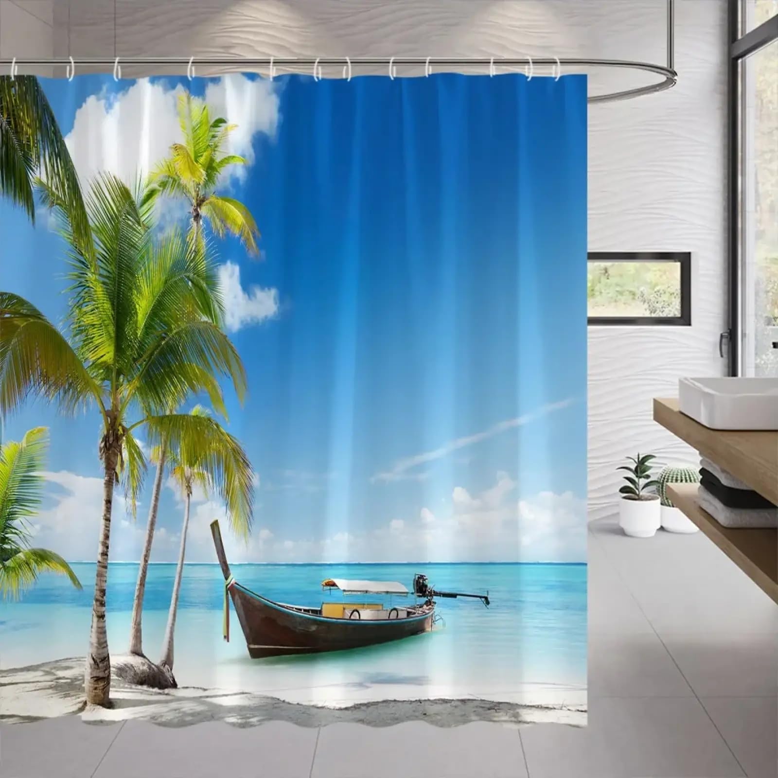 Rideau de douche hawaïen décoration de salle de bain littoral rideaux suspendus polyester 88x210