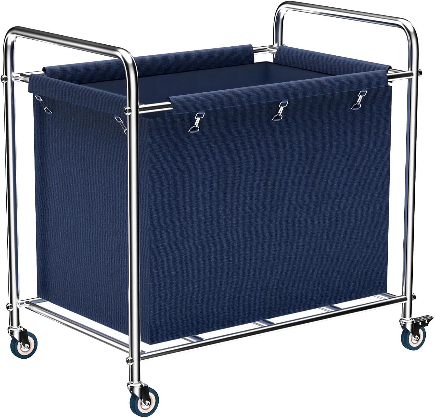 Commercial Laundry Cart with Wheels, 400L Heavy Duty Laundry Cart on Wheels for Home & Hotel, Waterproof Oxford, Sturdy Steel Frame, Easy to Install (Blue)