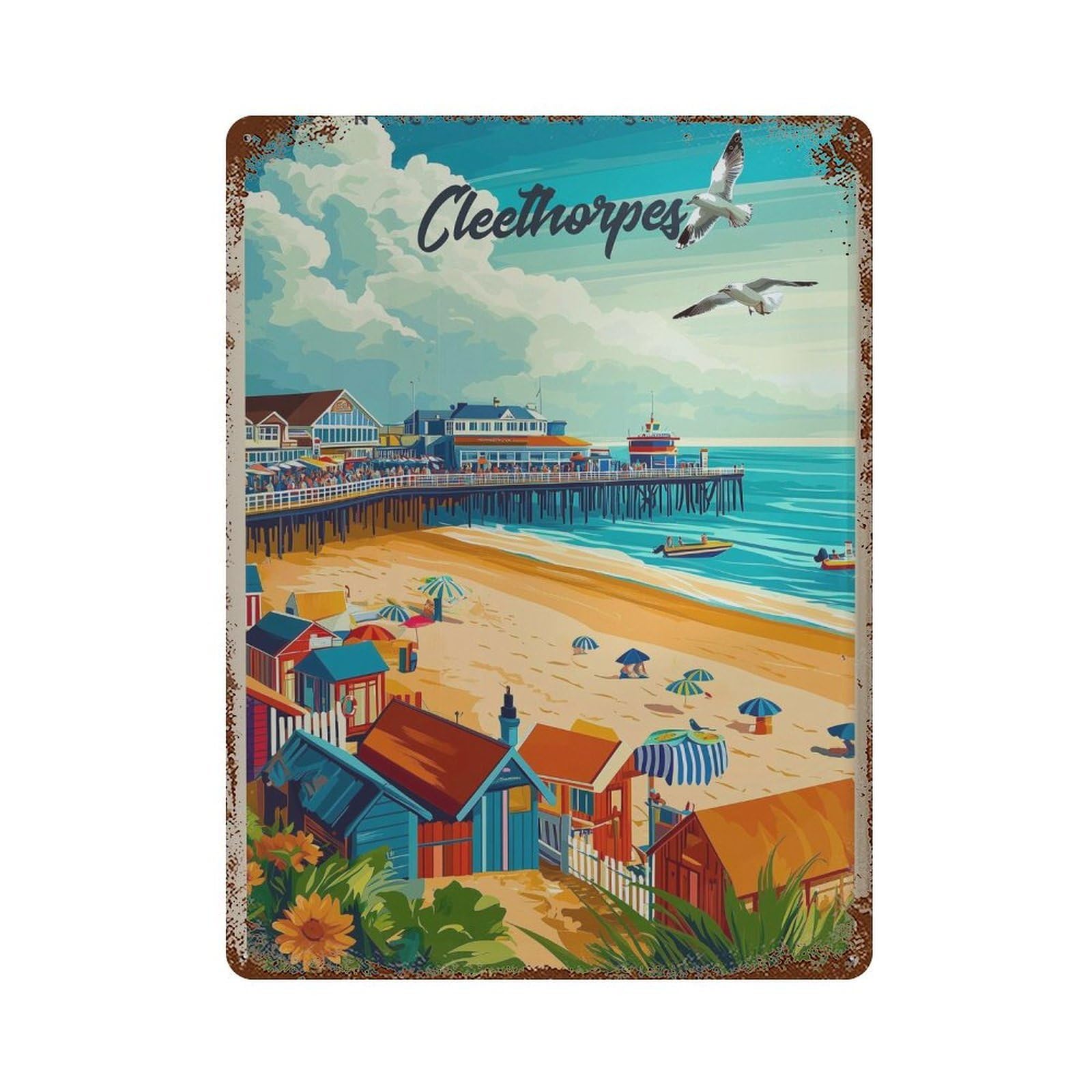 xiaoxiaoshen Cleethorpes England Travel Illustrated Wall Decor Art Metal Tin Poster Modern Home Decor Art Home Bar Shop Decorations Vintage Sign 40x30cm