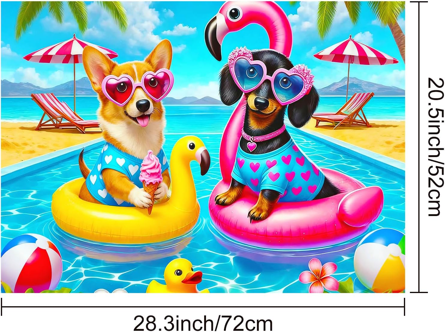 HOMETITUTE Summer Stove Top Covers for Electric Stove 28x20 Inches Cute Pool Dogs Heat Resistant Glass Cooktop Protector Pad Decorative Stovetop Cover for Kitchen Coffee Bar Decor