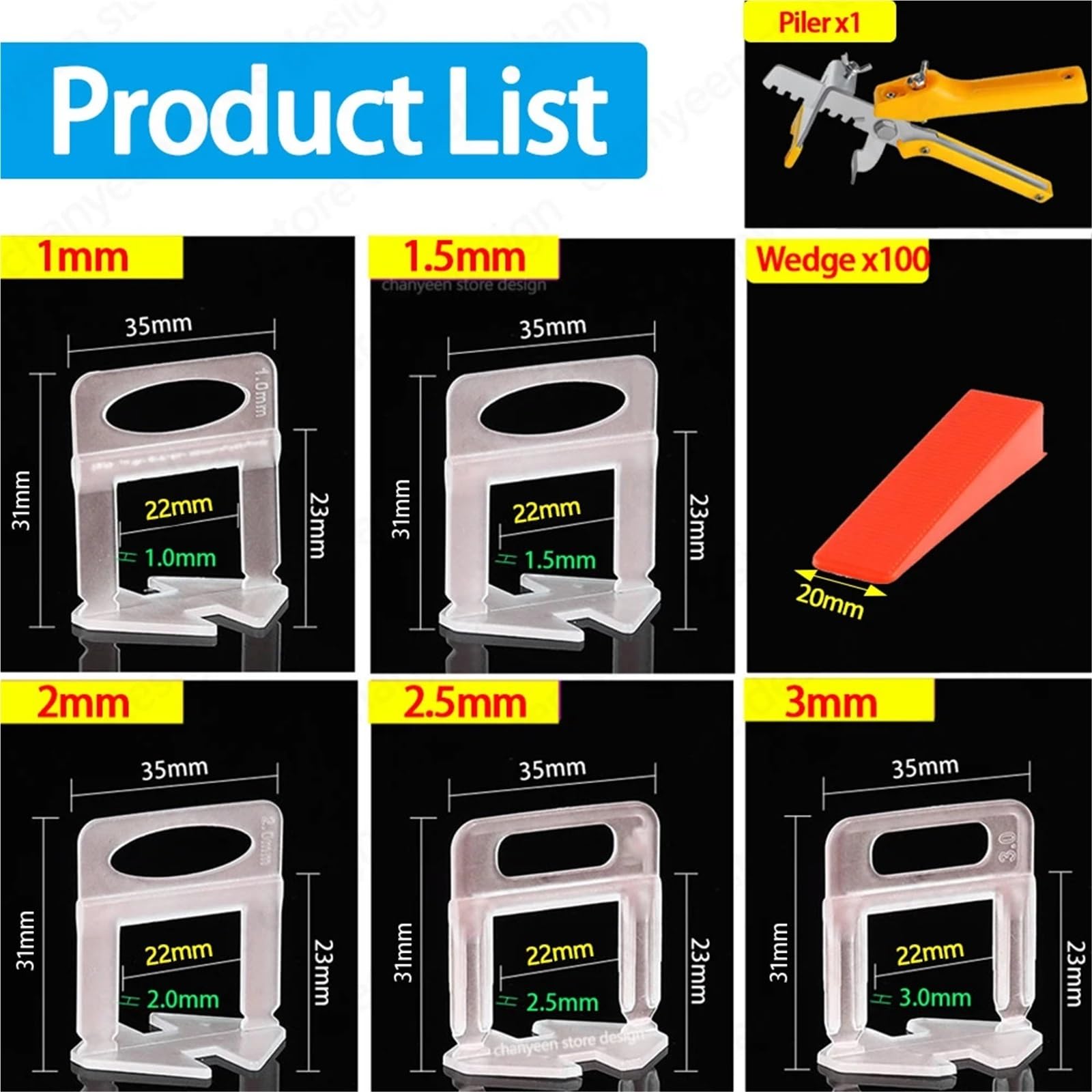 Sistema de nivelación baldosas cerámica, clips, apilador cuñas, kit espaciador for la colocación en paredes y pisos, herramientas construcción Para Paredes De Pisos(Red Kit05,1.0mm)