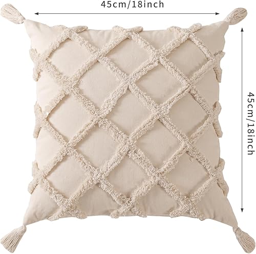 Miniatura 9 de HUAGUOGUO Juego de 2 fundas de almohada bohemias de 18 x 18 pulgadas, fundas de almohada decorativas de granja con borlas, funda de cojín cuadrada