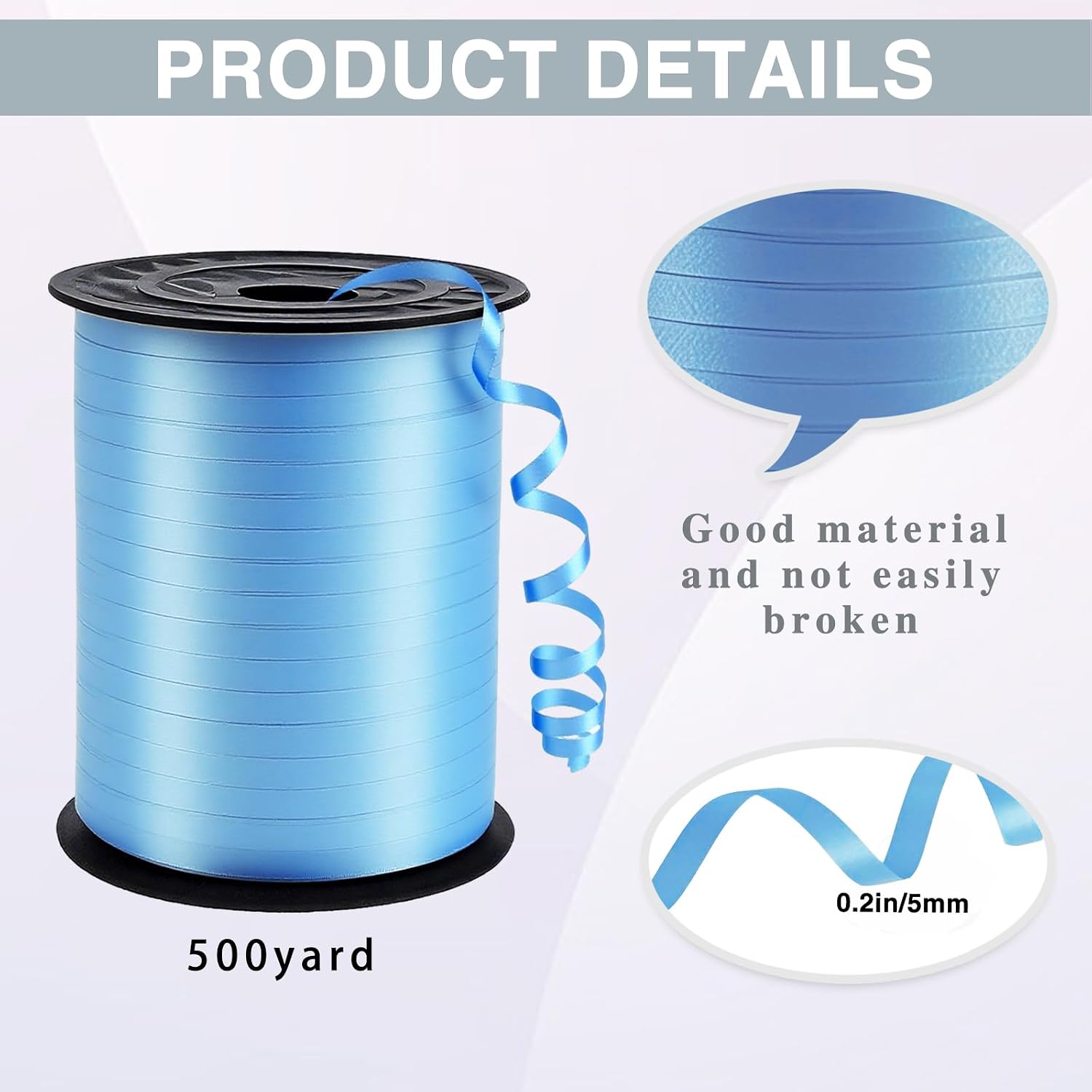 Premium Light Blue Curling Ribbon, 1/5" Wide x 500 Yards Light Blue Ribbon for Gift Wrapping, Party Decoration, Balloon String, Ribbons for Florist Flower image 2