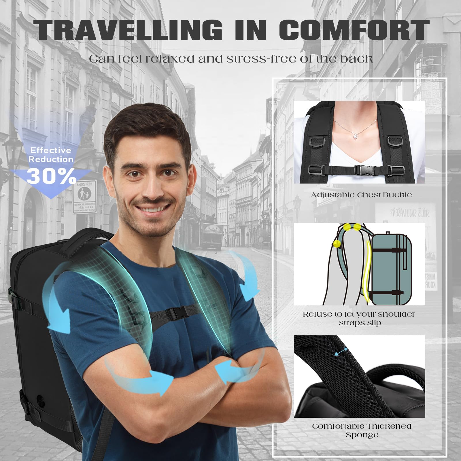 Xkdoai Zaino 40x20x25 per Ryanair, Zaino da Viaggio Aereo Bagaglio a Mano Borse Cabina Valigia Zaini Casual Unisex Borsone da Viaggio Impermeabile Casual Daypack