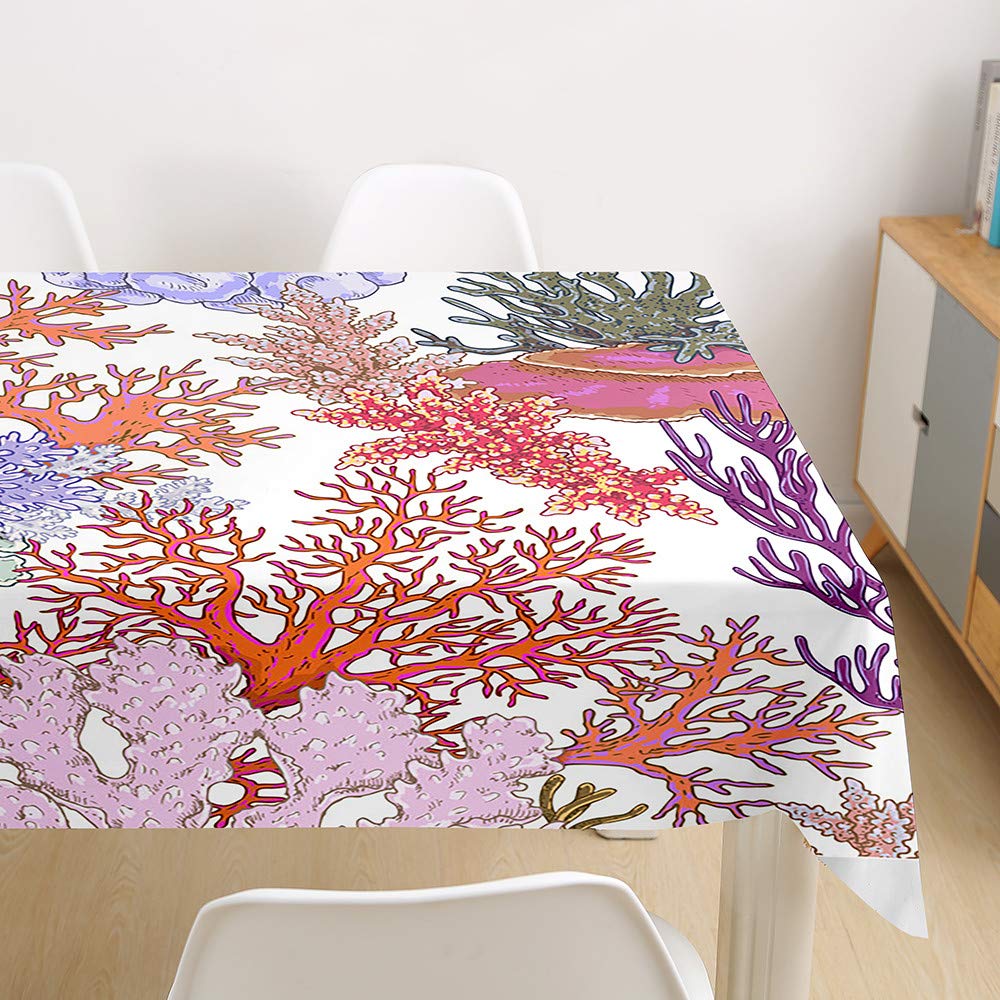 Morbuy Coral Bush Tablecloths Rectangular, 3D Ocean World Printed Table Cloth Waterproof Wipeable Stain-Resistant Oil-Proof Table Cover For Home Dining Garden Party (,140X180cm)