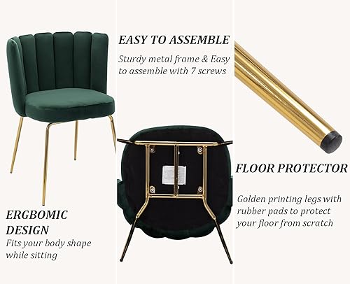 Vista 49 de Barrel - Juego de 2 sillas de comedor modernas de terciopelo, sillas tapizadas para cocina y comedor, sillas auxiliares con patas de metal dorado