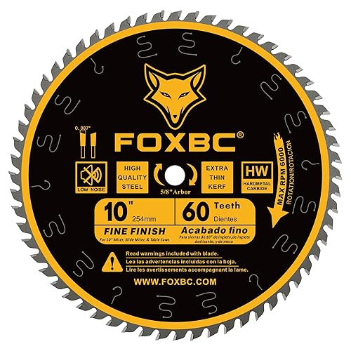 FOXBC Hoja de sierra de mesa de corte transversal de acabado fino de 10 pulgadas, 60 dientes ATB, con eje de 5/8 pulgadas