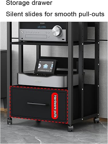 Miniatura 6 de Organizador de medios con cajones, estante de CD estéreo torre de sonido, impresora organizador de oficina en casa con estantes ajustables (tamaño