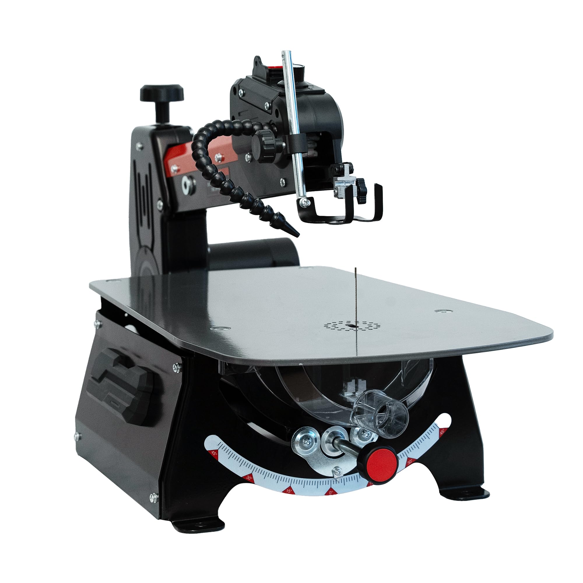 Bucktool Elektryczna piła wyrzynarka 457 mm, z regulacją prędkości obrotowej, 120 W, z obrotowym ramieniem, 127 mm i 130-133 mm bezpinowe brzeszczoty do prac przy drewnie, dla rzemieślników