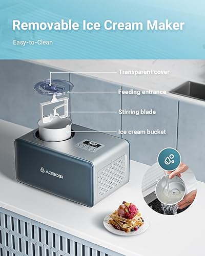 Miniatura 8 de AAOBOSI Máquina eléctrica de helados con compresor, máquina para hacer helados sin congelación previa, máquinas de helados para el hogar, pequeña