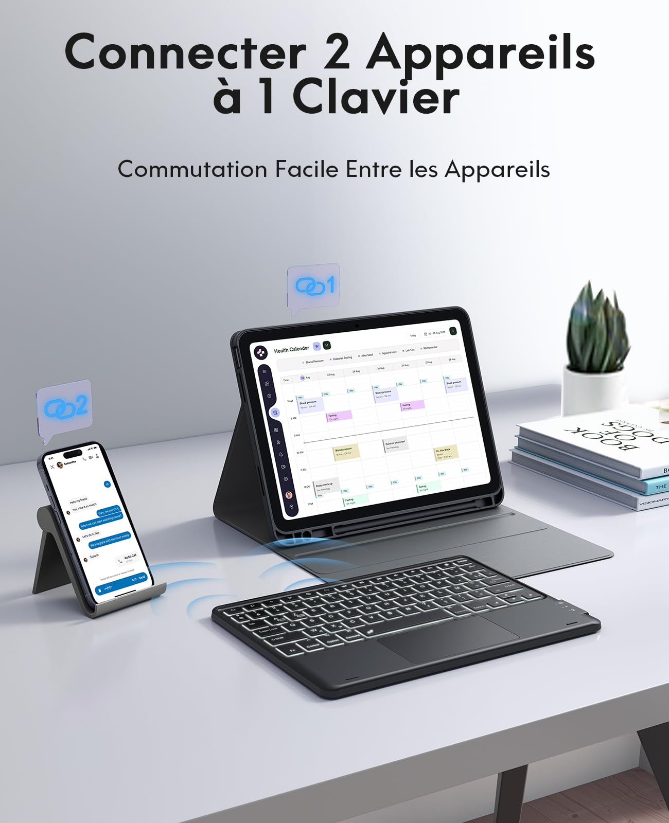 Earto Coque Clavier pour iPad 11 Ème génération 11" (A16 2025)/10 Ème génération 10.9" (2022), Clavier AZERTY avec Touchpad, Rétroéclairage 7 Couleurs avec, Support pour Apple Pencil, Noir