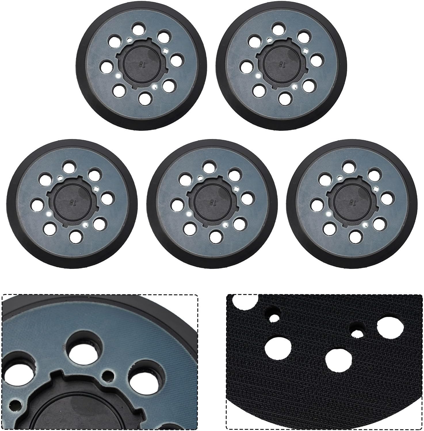 5 Inch 8-Hole Hook and Sanding Backing Pad DWE6423 DWE6421 DCW210B Random Orbital Sander, 125mm Replacement Disc with Dust Holes, 5 Pack