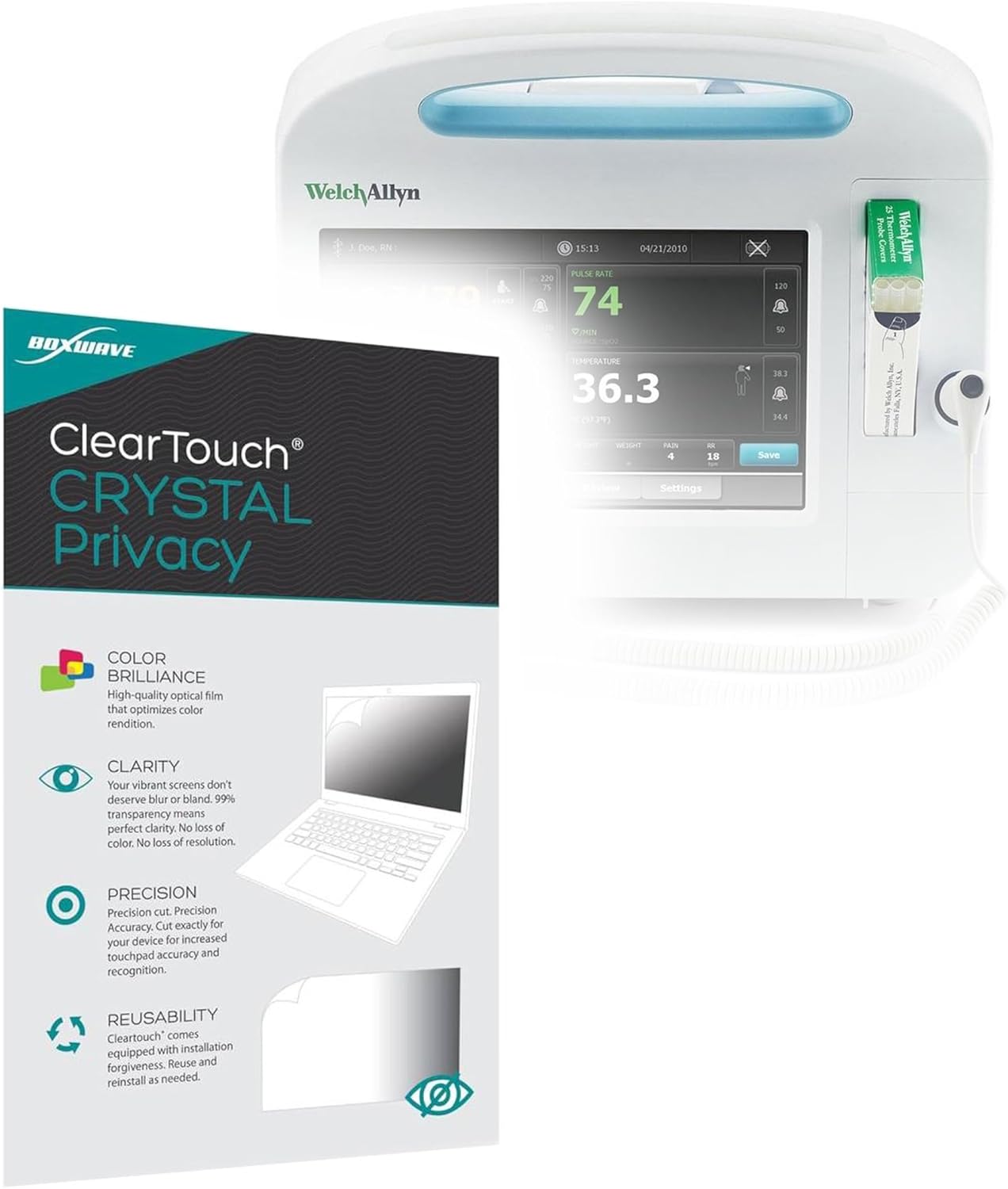 BoxWave Screen Protector Compatible with Welch Allyn Connex Vital Signs Monitor - ClearTouch Crystal Privacy (2-Pack), Privacy Screen Protector Flexible Film Clear