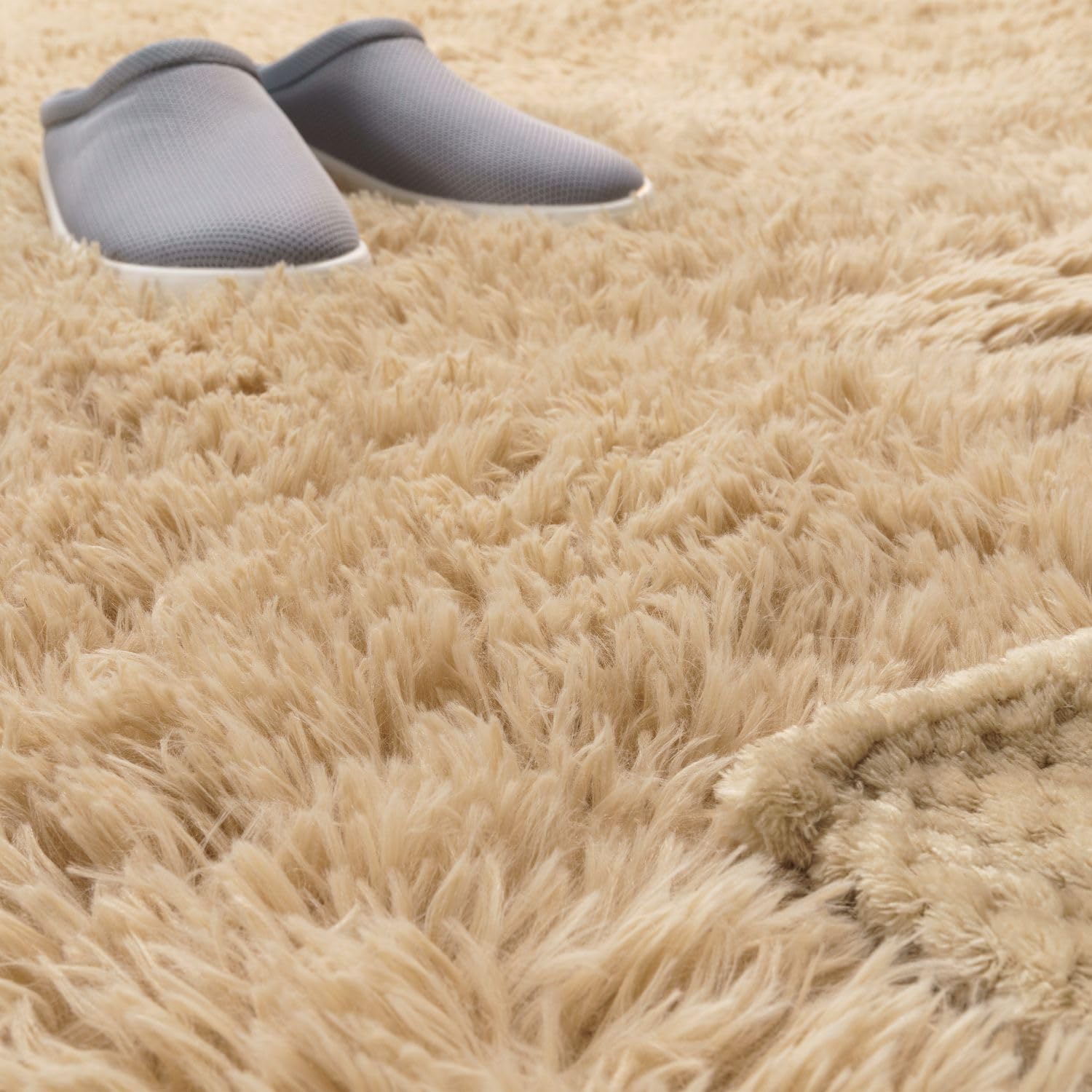 TT Home Alfombra Salón Pelo Largo Suave Diseño Moderno Monocolor, Color: Beige, Tamaño:60x100 cm