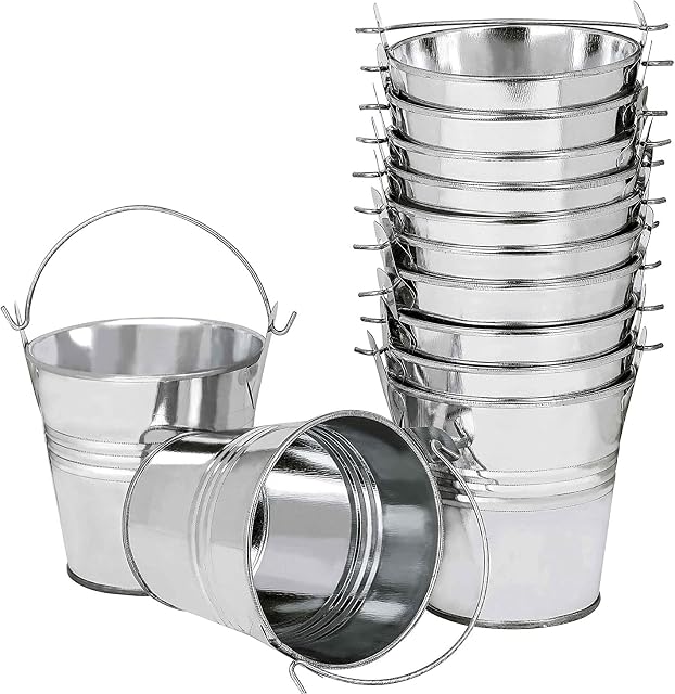 LATERN 12Pcs Mini Metal Hanging Flower Pots, 6cm Plant Pots Hanging Flower Bucket with Detachable Handle for Balcony Fence Garden Home Decor (Silver)