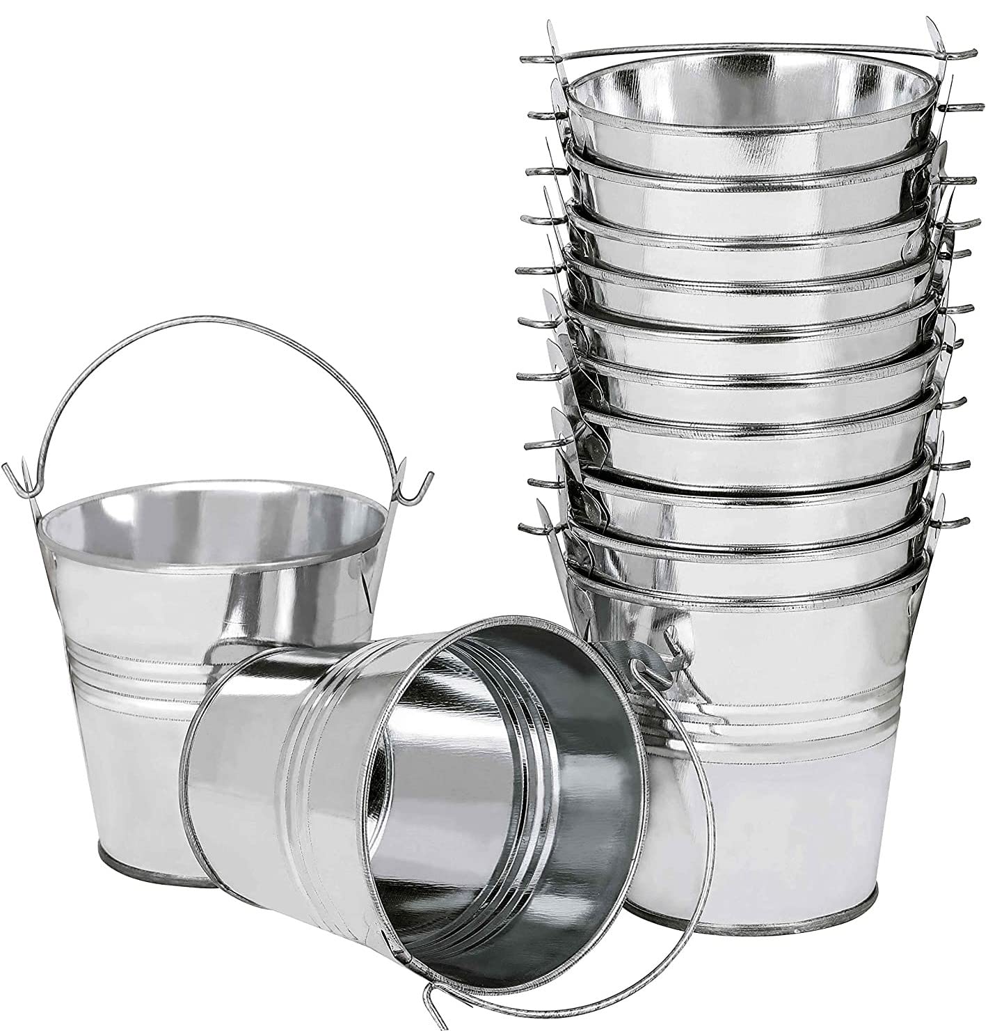 LATERN 12Pcs MINI Metal Hanging Flower Pots, 6CM Plant Pots Hanging Flower Bucket with Detachable Handle for Balcony Fence Garden Home Decor (Silver)