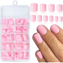 LoveOurHome 240pc Square Press on Nails Short Fake Nails with Glue & Tabs, Short Nails Press on Nails Square Acrylic Nails Pink False Nails Artificial Fingernails Women Girls Kids Stick on Nails