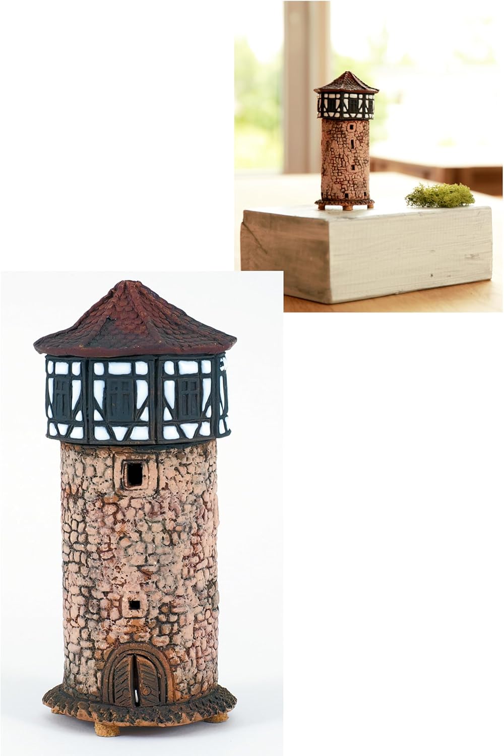 Ceramic Houses and Villages Collection - Handmade Ceramic Art Cone Incense Holder Decoration Handcrafted Collectible Miniature House Ankerturm in Lauterbach, Germany R220