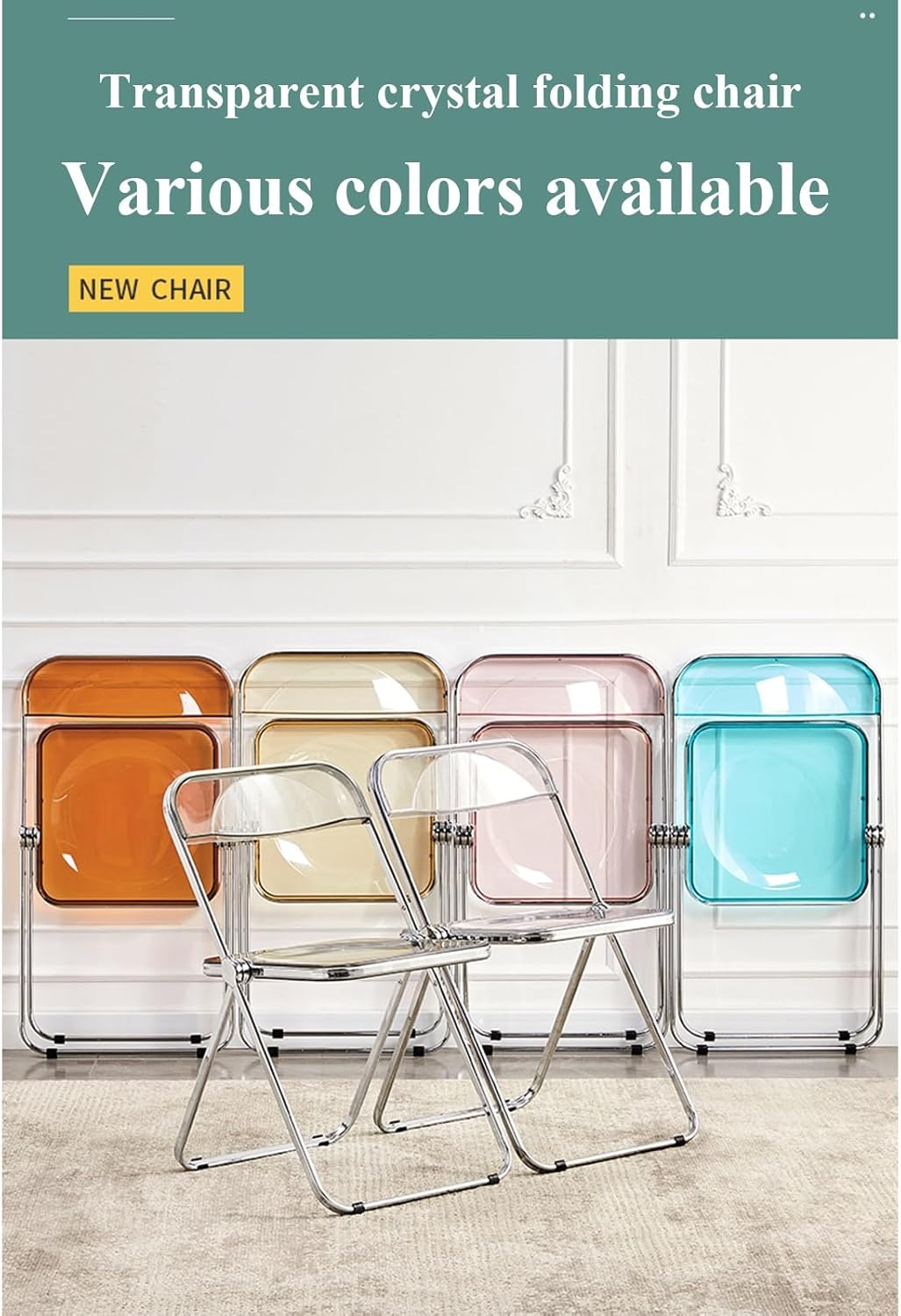 Modern Acrylic Folding Chair,Transparent Modern Clear Folding Dining Chairs,Clear Stackable Dining Chairs,Crystal Clear Chair,Plastic Living Room Seat for Home Living Room Inside Outside ( Color : Rhi