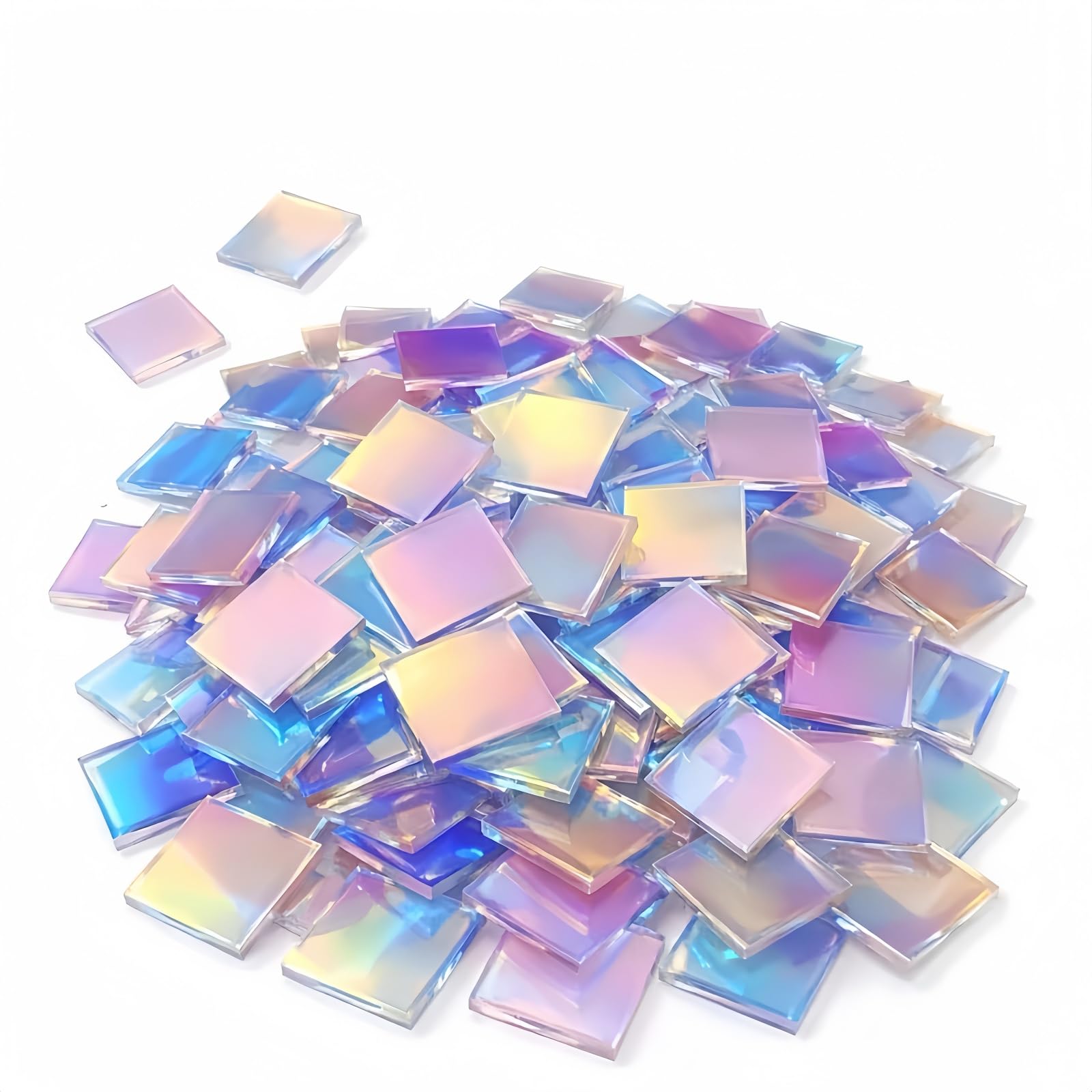 Cuadrados acrílicos iridiscentes y mini mosaicos holográficos de 2 x 2 cm