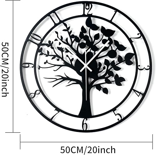 Miniatura 2 de Reloj de pared grande de 20 pulgadas con diseño de árbol de la vida para decoración de sala de estar, dormitorio, funciona con pilas, de metal,