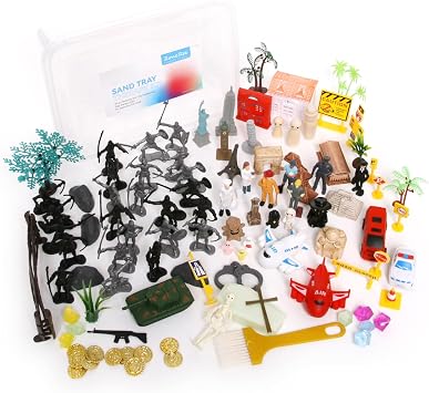 Portable Sand Tray Therapy Kit - 106-Piece Professional Upgraded Sandtray Miniatures Set