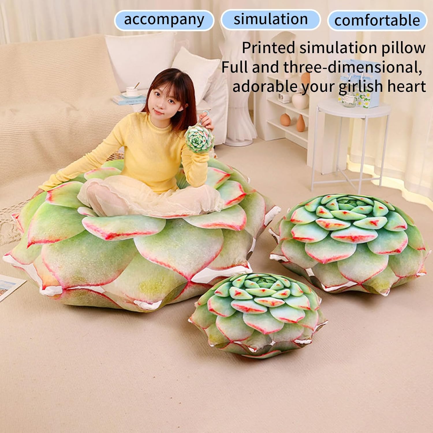 3D Large Succulent Pillow, Cute Succulent Pillow Cactus Decor Pillow Plant Shaped Pillow, Unique Throw Pillows Cushions for Bedroom, Living Room, and Home Decoration