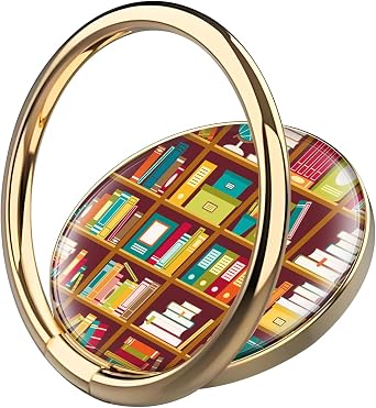 Cell Phone Ring Holder Grip, Luxury Gold Metal Ring Holder 360Rotation Finger Ring Stand, Cute Large Cell Phone Kickstand Grip Compatible with Most of Phones Cute Book Shelf