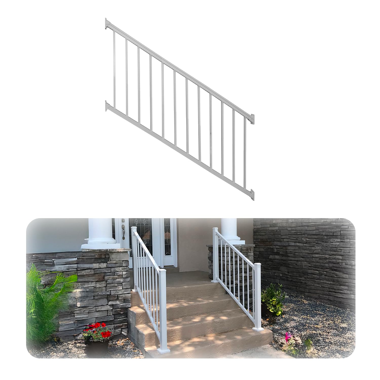 Weatherables 36 in. H x 6 ft. W Stanford Stair Railing Kit – Aluminum Porch & Deck Railing Kit with White Powder-Coated Finish, Adjustable Outdoor