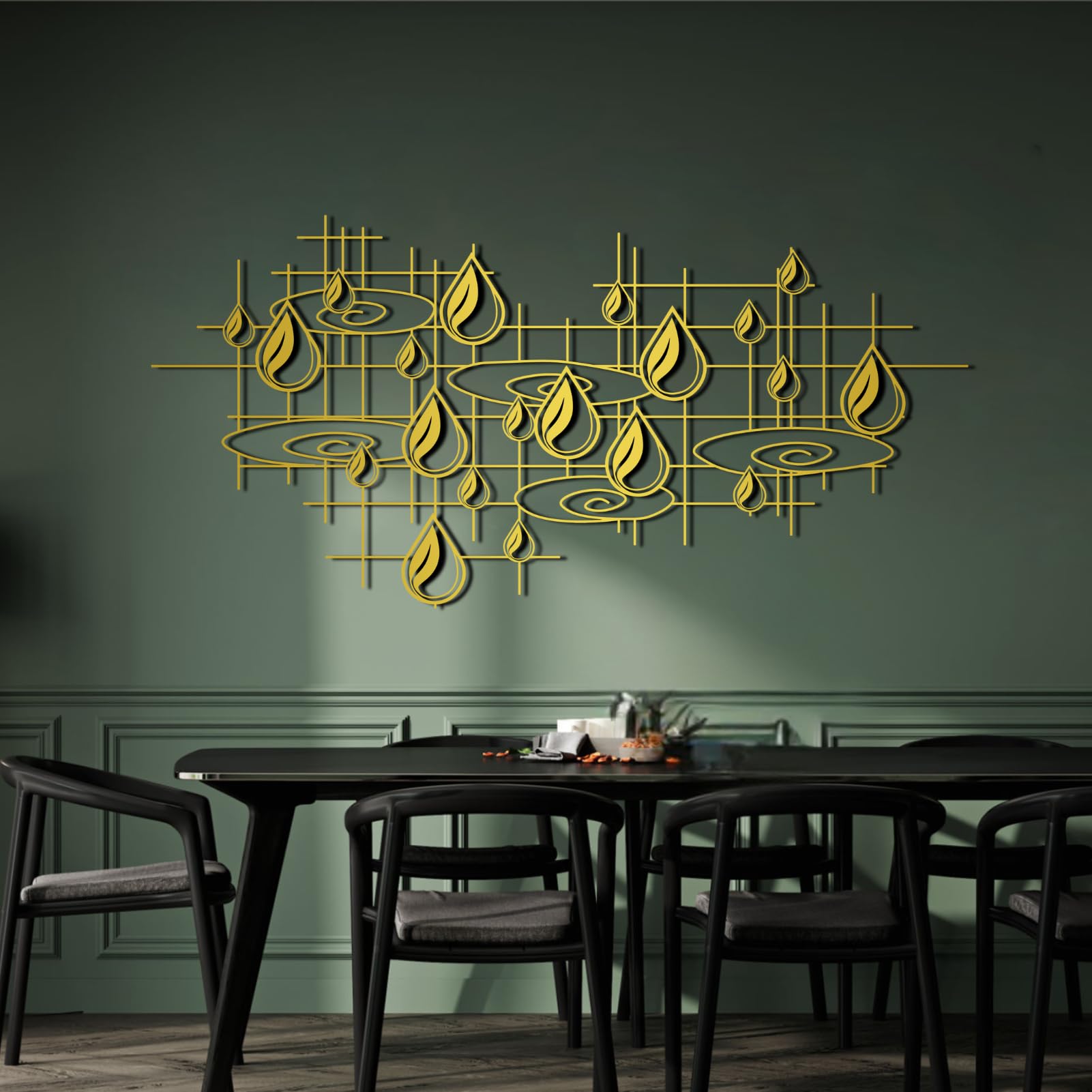 Decoración de Pared de Metal esculturas Colgantes de líneas geométricas para Sala de Estar Dormitorio y baño Color Dorado 41 x 20 Pulgadas (105 x 51 cm)