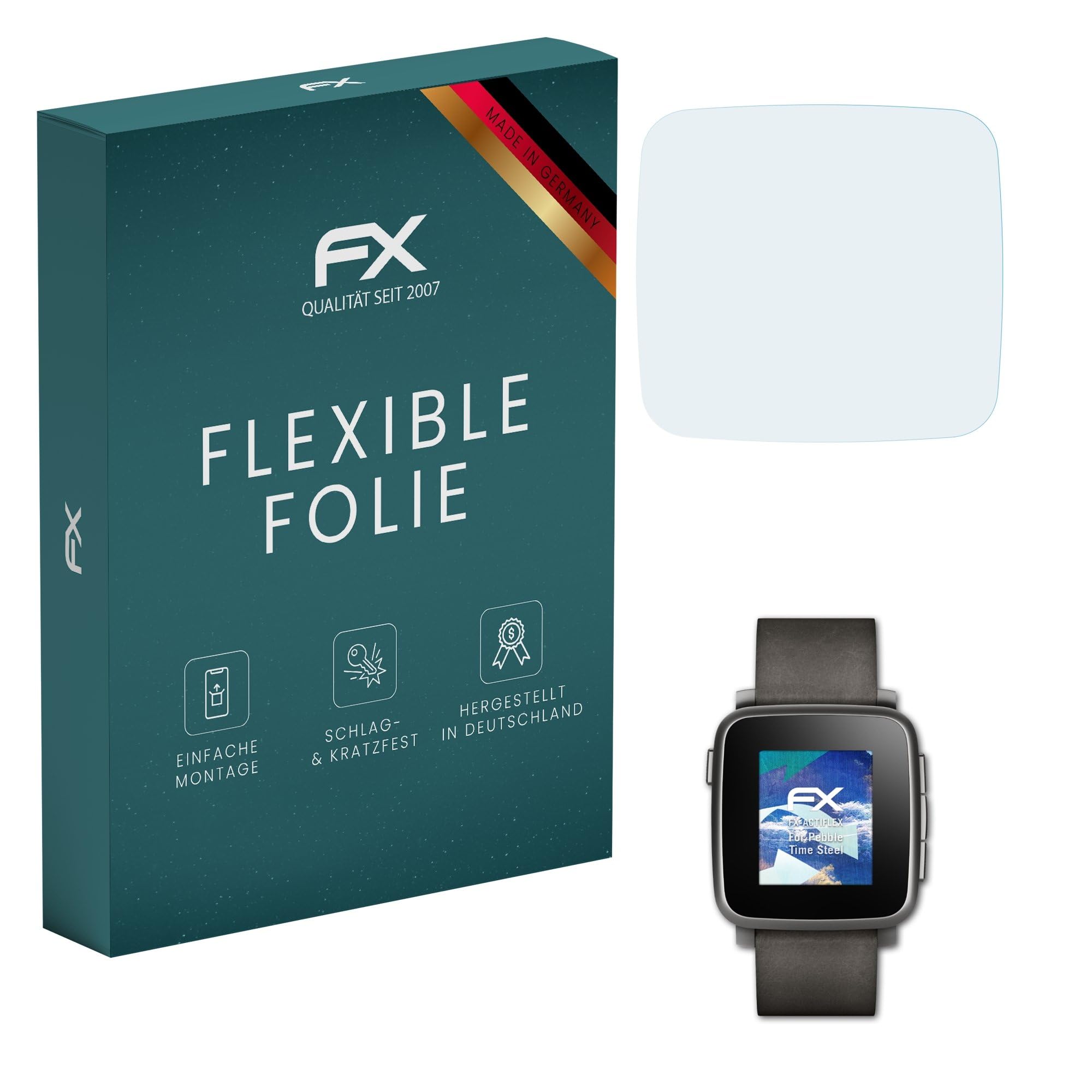 atFoliX Screen Protector compatible with Pebble Time Steel Protector Film, ultra clear and flexible FX Screen Protection Film (3X)